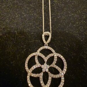 Floral Pave Pendant Necklace - Sterling Silver 925